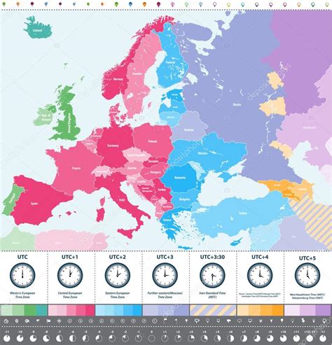 Europe Time Clock & Time Zones Map .